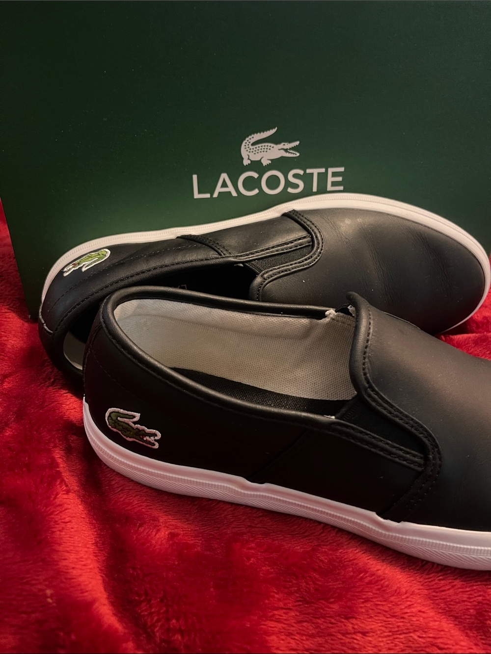 Lacoste Men’s Black Slip-On Sneakers Lacoste Logo Size 8M Retail $139 Worn Once